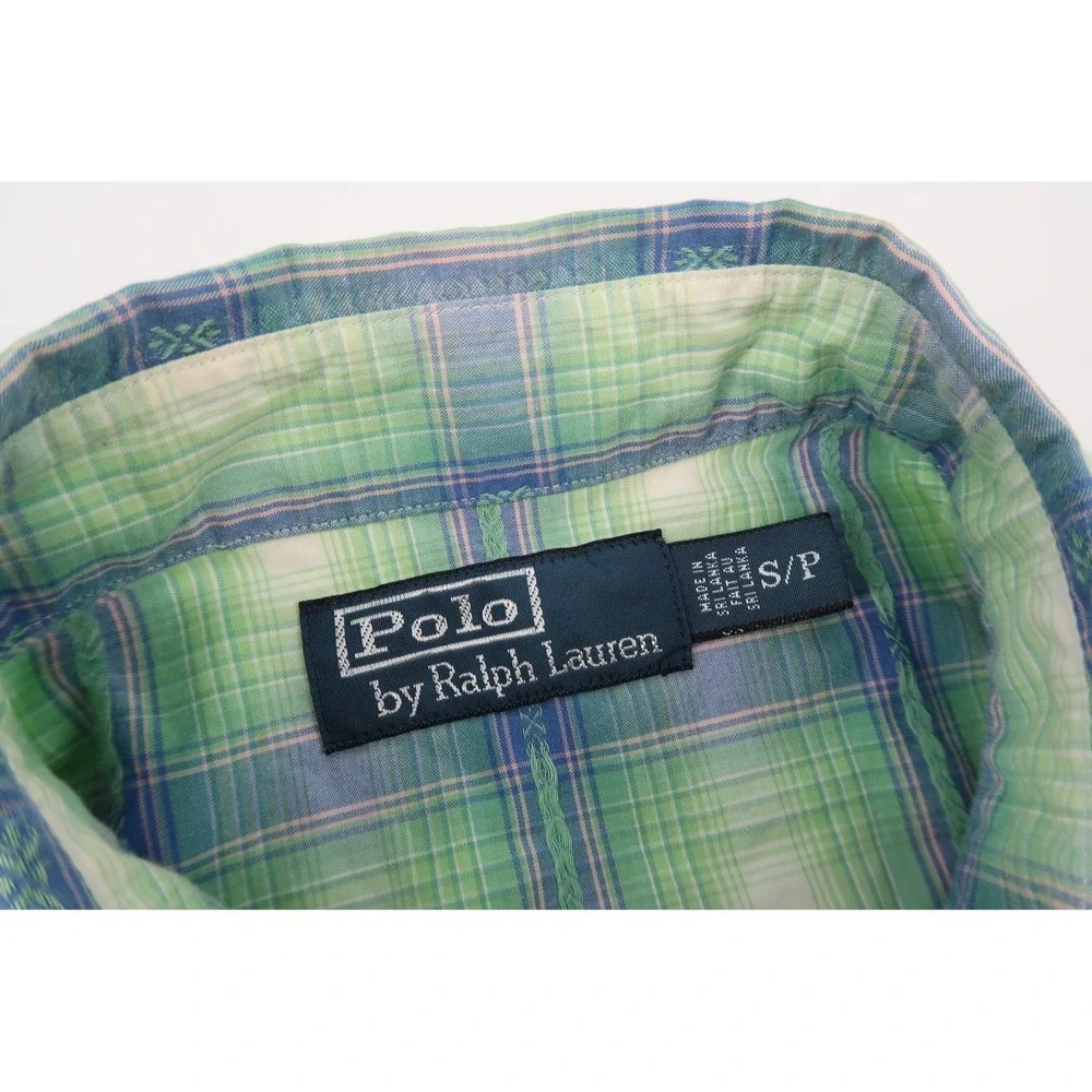 Vintage‎ Polo Ralph Lauren Western Shirt Mens Small Green Blue Plaid Pearl Snap